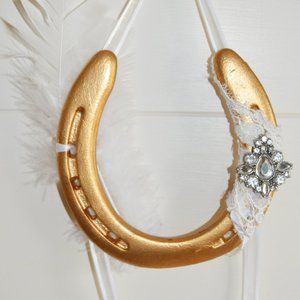Bridal lace Lucky Horseshoe Gold with rhinestones
